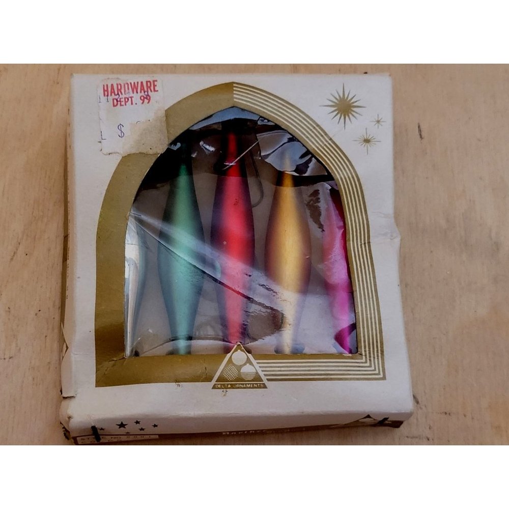 MCM Teardrop Glass Ornaments Set of 5 Multicolor Original Box Trim a Tree Retro